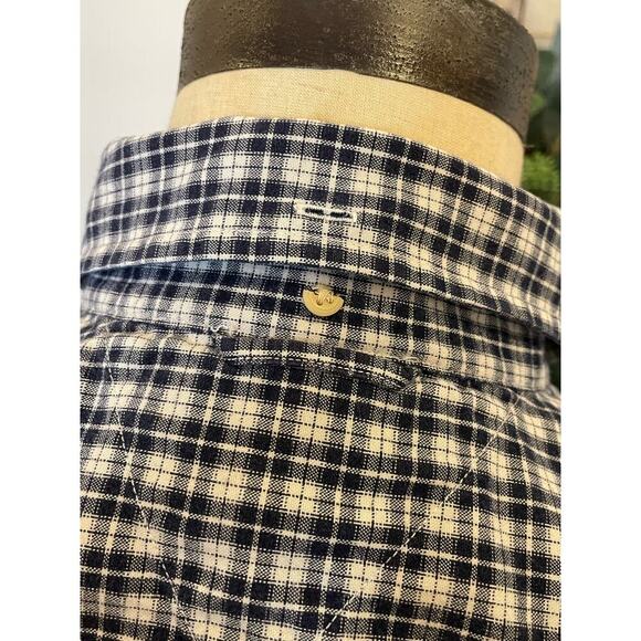 TOMMY HILFIGER Navy Plaid S/S Button Down Top Shirt Men's L - Picture 6 of 10